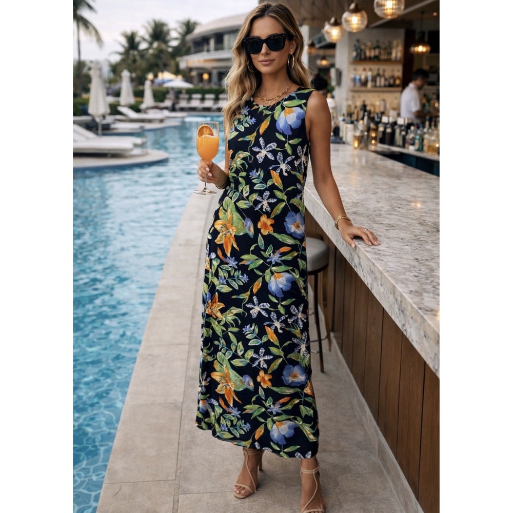 VTG 90s Dressing Clio Maxi Dress XS/S Tropical Sleeveless Beach Floral Boho Long